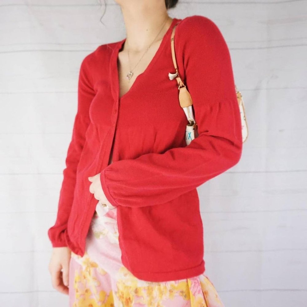 Vintage balloon sleeve magenta cardigan - Picture 2 of 3